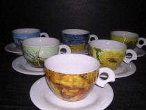 Šálka s tanierikom dova van Gogh čaj 0,2 l. 6ks