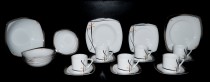 Porcelán Tetra 049, Kompotová súprava, 6x šálka s tanierikom a tanier plytký, hlboký a dezertný
