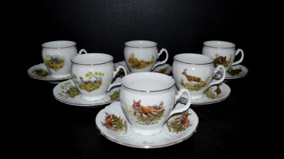 Šálka s tanierikom Bernadotte 6ks, poľovnícky porcelán, 0,24l. 160 mm.