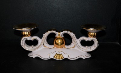 Svietnik dvojramenný 31cm, ružový porcelán