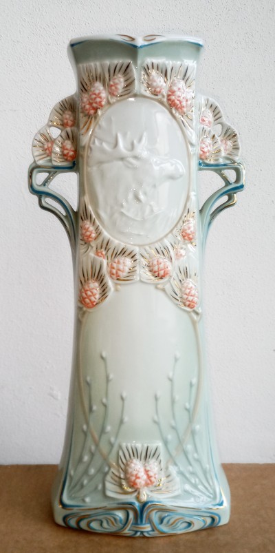 Váza s jeleňom, secesia, luxor 41cm